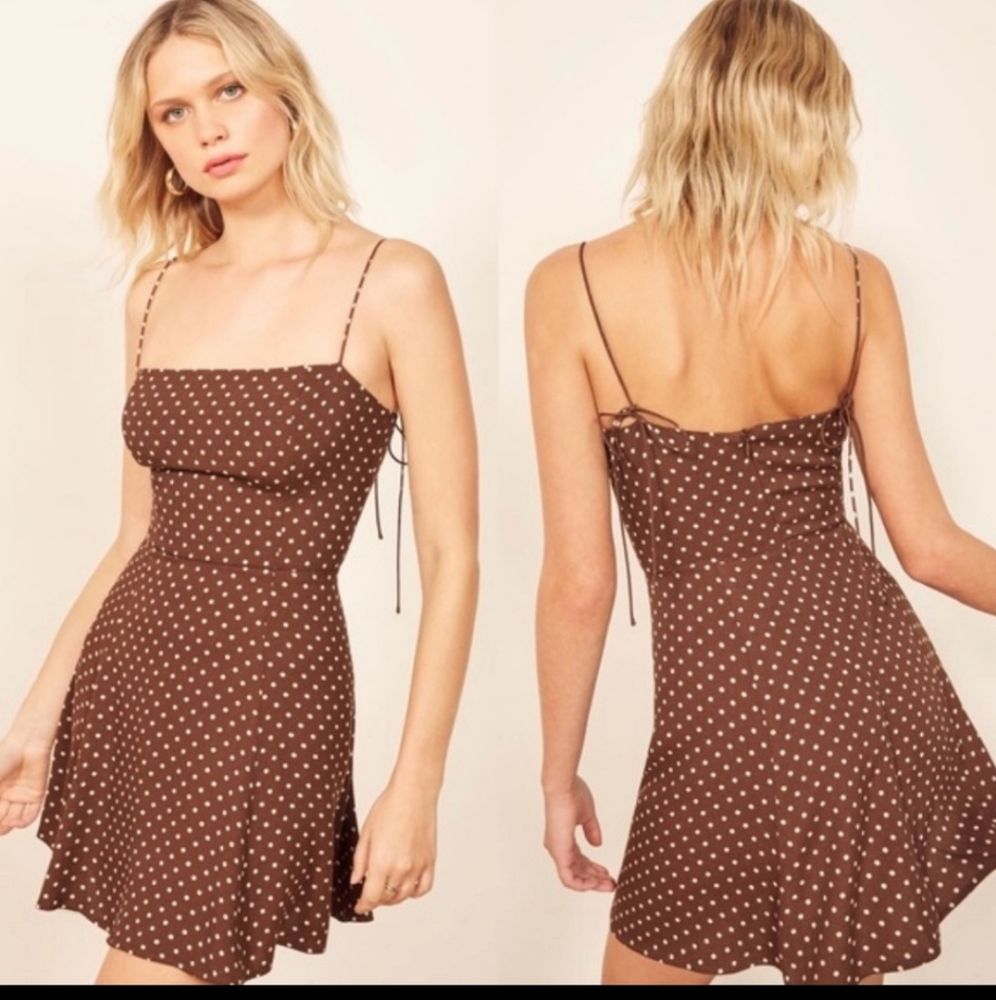 REFORMATION Sarah Dress Brown Polka Dot